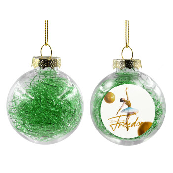 Gold Dancer, Transparent Christmas tree ball ornament with green filling 8cm