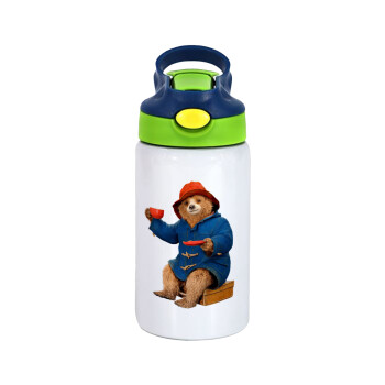Αρκουδάκι Πάντινγκτον, Children's hot water bottle, stainless steel, with safety straw, green, blue (350ml)