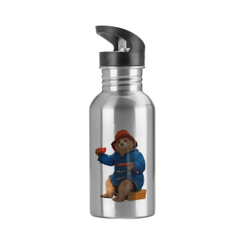 Αρκουδάκι Πάντινγκτον, Water bottle Silver with straw, stainless steel 600ml