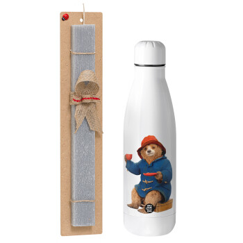 Αρκουδάκι Πάντινγκτον, Easter Set, metallic Inox water bottle (700ml) & Easter scented flat candle (30cm) (GRAY)