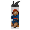 Metallic thermos bottle with straw & handle, stainless steel (Stainless steel 304), double-walled, 600ml.