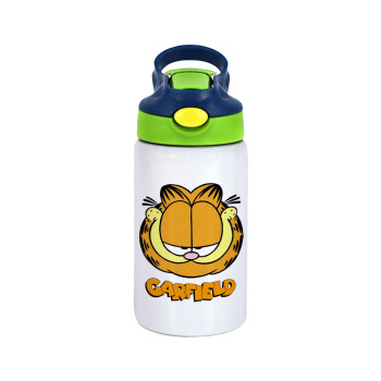 Garfield, Children's hot water bottle, stainless steel, with safety straw, green, blue (350ml)