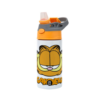 Garfield, Children's hot water bottle, stainless steel, with safety straw, Orange/Grey (360ml) BPA-FREE