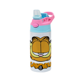 Garfield, Children's hot water bottle, stainless steel, with safety straw, Pink/BlueCiel (360ml) BPA FREE