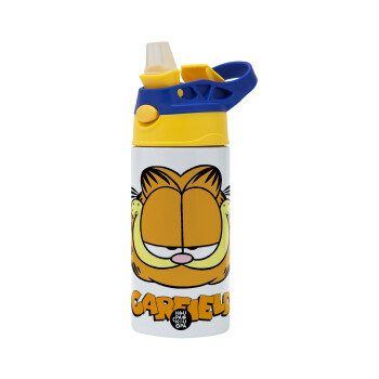 Garfield, Children's hot water bottle, stainless steel, with safety straw, green, blue (360ml) BPA FREE