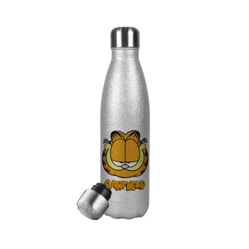 Garfield, Metallic Glitter Silver Thermos Flask (Stainless steel), double-walled, 500ml