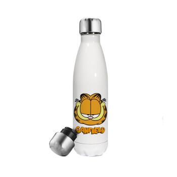 Garfield, Μεταλλικό παγούρι θερμός Λευκό (Stainless steel), διπλού τοιχώματος, 500ml