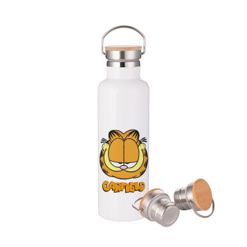 Garfield, Stainless steel White with wooden lid (bamboo), double wall, 750ml