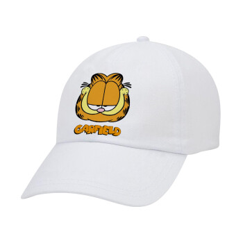 Garfield, Adult Baseball Cap White 5-panel (POLYESTER, ADULT, UNISEX, ONE SIZE)