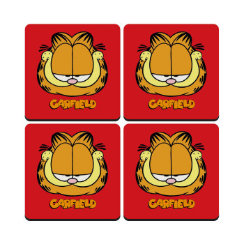 Garfield, ΣΕΤ 4 Σουβέρ ξύλινα τετράγωνα (9cm)