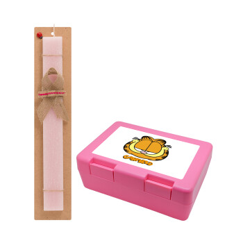 Garfield, Easter Set, children's snack container PINK & scented flat Easter candle (30cm) (PINK)