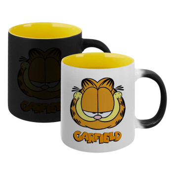 Garfield, Κούπα Μαγική εσωτερικό κίτρινη, κεραμική 330ml που αλλάζει χρώμα με το ζεστό ρόφημα