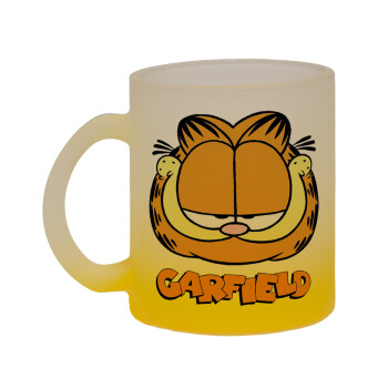 Garfield, Κούπα γυάλινη δίχρωμη με βάση το κίτρινο ματ, 330ml
