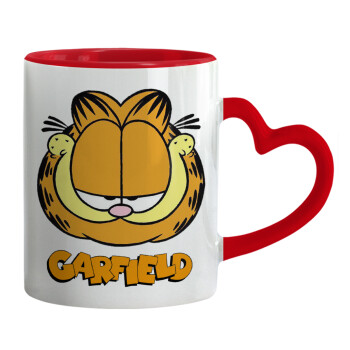 Garfield, Κούπα καρδιά χερούλι κόκκινη, κεραμική, 330ml