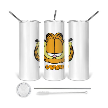 Garfield, Tumbler ποτήρι θερμό από ανοξείδωτο ατσάλι 600ml, με μεταλλικό καλαμάκι & βούρτσα καθαρισμού