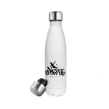 Peter pan, Never Grow UP, Metal mug thermos White (Stainless steel), double wall, 500ml