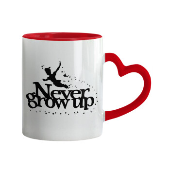 Peter pan, Never Grow UP, Mug heart red handle, ceramic, 330ml