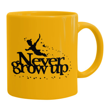 Peter pan, Never Grow UP, Ceramic coffee mug yellow, 330ml (1pcs)