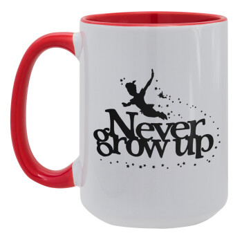 Peter pan, Never Grow UP, Κούπα Mega 15oz, κεραμική Κόκκινη, 450ml