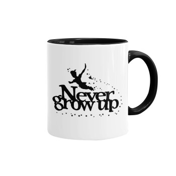 Peter pan, Never Grow UP, Mug colored black, ceramic, 330ml