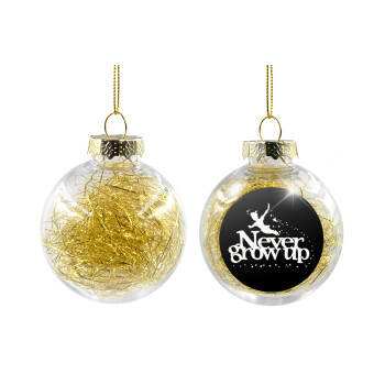 Peter pan, Never Grow UP, Transparent Christmas tree ball ornament with gold filling 8cm