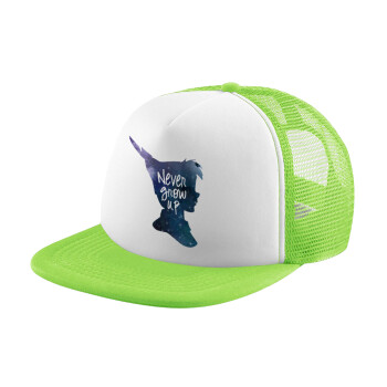 Never Grow UP, Child's Soft Trucker Hat with Green/White Mesh (POLYESTER, CHILDREN'S, ONE SIZE)