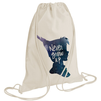 Never Grow UP, Backpack bag GYMBAG natural (28x40cm)