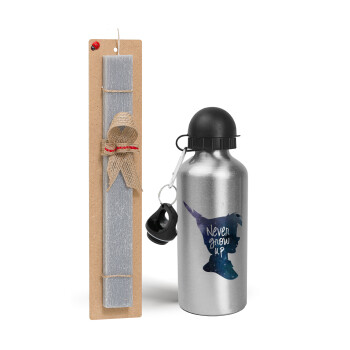 Never Grow UP, Easter Set, metallic silver aluminum water bottle (500ml) & aromatic flat Easter candle (30cm) (GRAY)