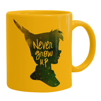 Never Grow UP, Ceramic coffee mug yellow, 330ml (1pcs)