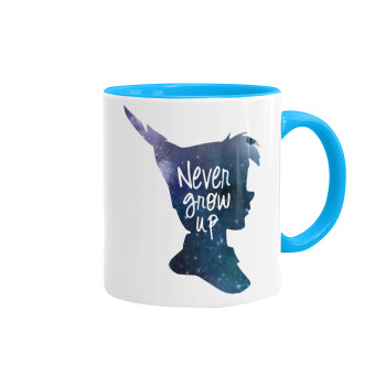 Never Grow UP, Mug colored light blue, ceramic, 330ml