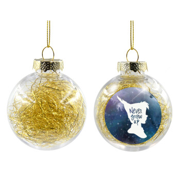 Never Grow UP, Transparent Christmas tree ball ornament with gold filling 8cm