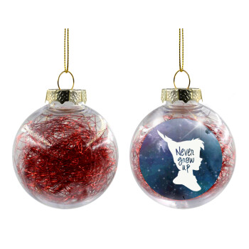 Never Grow UP, Transparent Christmas tree ball ornament with red filling 8cm