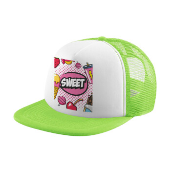 SWEET, Child's Soft Trucker Hat with Green/White Mesh (POLYESTER, CHILDREN'S, ONE SIZE)