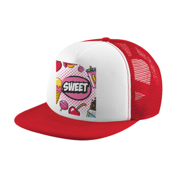 SWEET, Καπέλο Ενηλίκων Soft Trucker με Δίχτυ Red/White (POLYESTER, ΕΝΗΛΙΚΩΝ, UNISEX, ONE SIZE)
