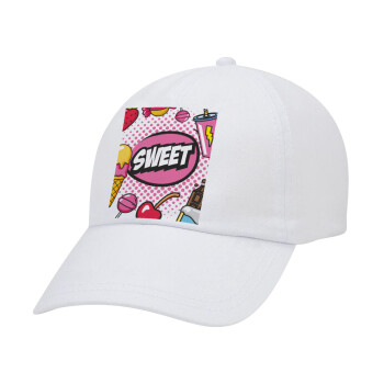 SWEET, Adult Baseball Cap White 5-panel (POLYESTER, ADULT, UNISEX, ONE SIZE)