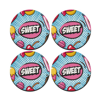 SWEET, SET of 4 round wooden coasters (9cm)