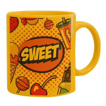SWEET, Ceramic coffee mug yellow, 330ml (1pcs)