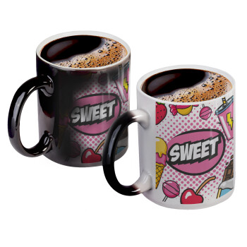 SWEET, Color changing magic Mug, ceramic, 330ml when adding hot liquid inside, the black colour desappears (1 pcs)