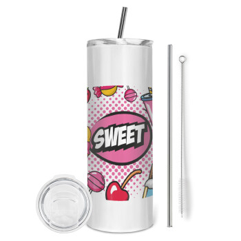SWEET, Eco friendly stainless steel tumbler 600ml, with metal straw & cleaning brush