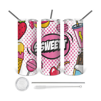 SWEET, Tumbler stainless steel 600ml, with metal straw & cleaning brush