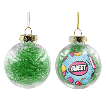 SWEET, Transparent Christmas tree ball ornament with green filling 8cm