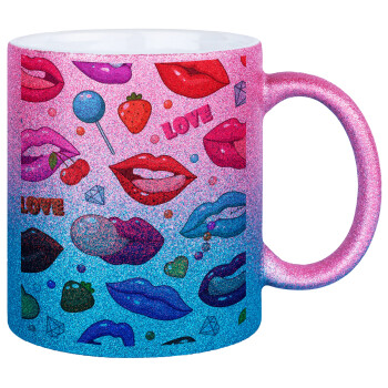 LIPS, Κούπα Χρυσή/Μπλε Glitter, κεραμική, 330ml