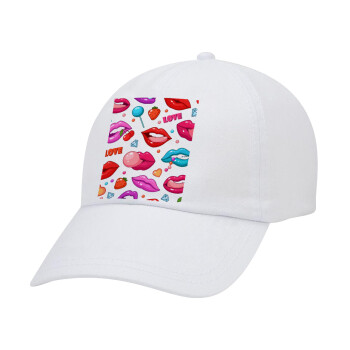 LIPS, Adult Baseball Cap White 5-panel (POLYESTER, ADULT, UNISEX, ONE SIZE)