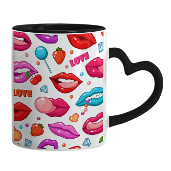 LIPS, Mug heart black handle, ceramic, 330ml