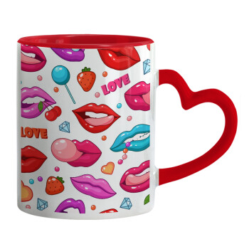 LIPS, Mug heart red handle, ceramic, 330ml