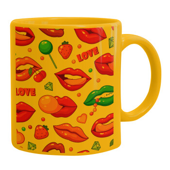 LIPS, Ceramic coffee mug yellow, 330ml (1pcs)