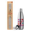 Easter Set, metallic stainless thermos flask (500ml) & scented flat Easter candle (30cm) (GRAY)