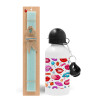 Easter Set, metallic aluminum water bottle (500ml) & scented flat candle (30cm) (TURQUOISE)