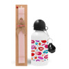 Easter Set, metallic aluminum bottle (500ml) & aromatic flat Easter candle (30cm) (PINK)