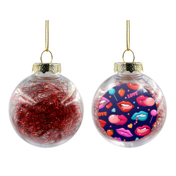 LIPS, Transparent Christmas tree ball ornament with red filling 8cm